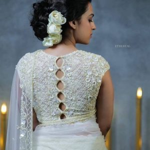 Trendy Blouse Chamiki Work Designs For Back Neck White Color