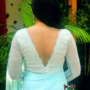 Full Sleeves Party Blouse V Neck Sky Blue Color