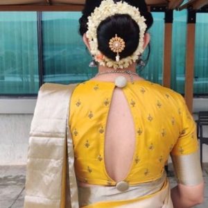 Trendy Blouse Designs For Back Neck Yellow Color