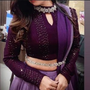 Full Sleeves Party Blouse Purple Color