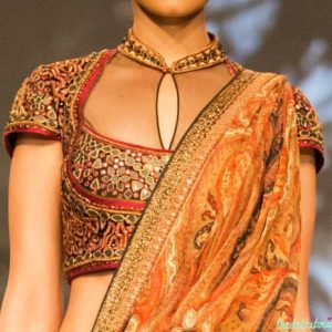 Different Collar Neck and Embroidery Designer Blouse Red Color