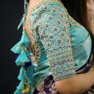 Stone and Thread Work Designer Blouse Sky Blue Color