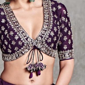 Stylish And Trending Thread Work V Neck Blouses Purple Color