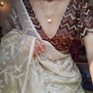 Stylish And Trending V Neck Party Blouses Brown Color