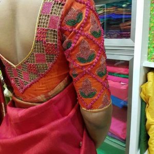 Find Pretty Thread Work Designer Blouse Orange Color