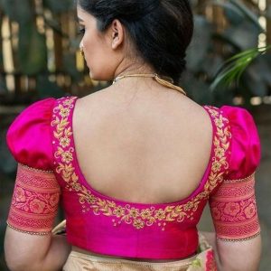 U Neck Thread Work Party Blouse Pink Color