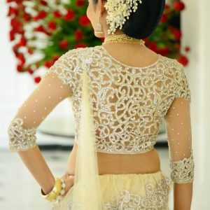 Latest Netted Party Blouse Designs Cream White Color