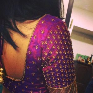 Bridal Blouses Chamki and Gold Stone Work Design Pink and Violet Shade Color