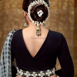 V Neck Party Blouse Sea Shell Design Black Color