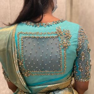 Bridal Blouses Stone and Embroidered Work Design Green Color