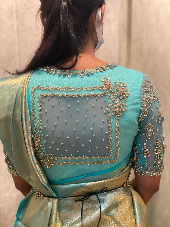 Bridal Blouses Stone and Embroidered Work Design Green Color