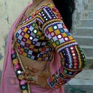 Full Sleeves Designer Blouse Mirror Work Multi Color
