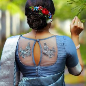 Netted Party Blouse Embroidery Design Grey Color