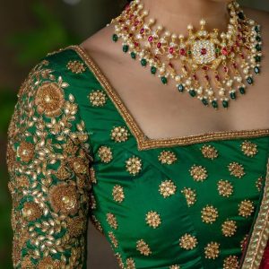 Unique Thread and Chamki Work Designer Blouse Green Color