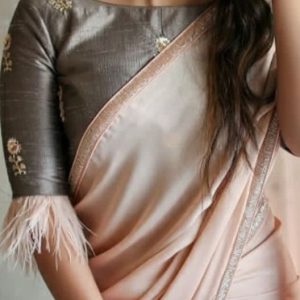 New Trendy Boat Neck and Thread Work Design Part Blouse Grey Color