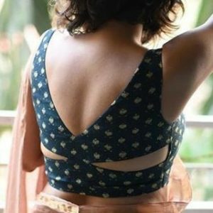 New V Neck Design Pure Cotton Part Blouse Bottle Green Color