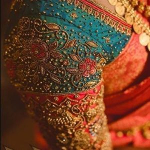 Luxurious Wedding Hand Thread Work Bridal Blouses Pink and Blue Color