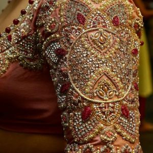 Luxurious Wedding New Peal and Thread Work Bridal Blouses Chocolate Color