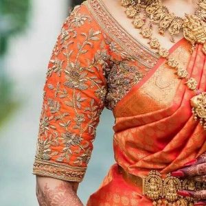 Different Trendy Embroidery Designer Blouses Orange Color