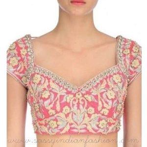 Different Short Sleeve Thread Work Party Blouse Light Rose Color