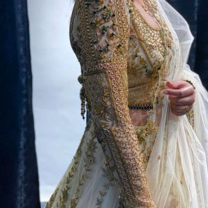 Full Sleeve Thread Work Bridal Blouses Cream White Color