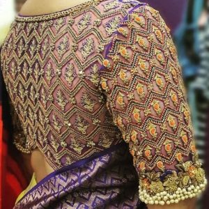 Elegant Netted and Embroidery & Pearls Bridal Blouses Purple Color