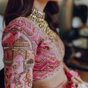 Stylish Modern Embroidery Work Bridal Blouse Rose Milk Color