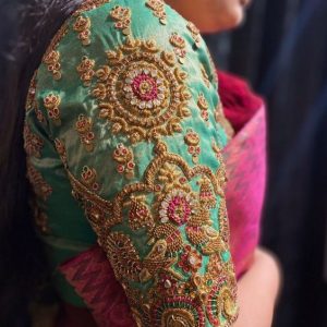 Hand Stone and Embroidered Work Bridal Blouses Green Color