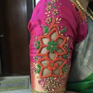 New Trendy Hand Thread Flower Work Bridal Blouse Pink Color