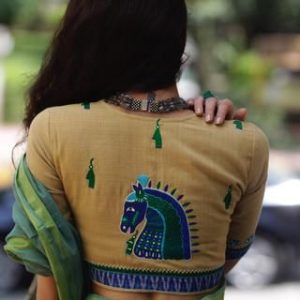 Latest & Trendy Horse Patch and Thread Work Designer Blouse Cream Color