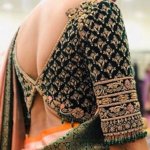 Modern Embroidery and Pearls & Stone Work Bridal Blouses Bottle Green Color