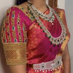 Traditional Thread and Stone Work Designer Blouse Pink Color