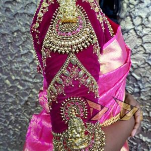 Latest Lord Ganesha Hand Thread Work Designer Blouse Magenta Color