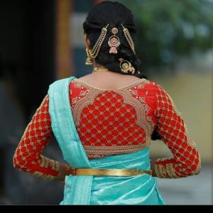 Modern Full Sleeve Embroidery Work Design Party Blouse Orange Color