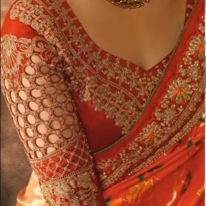 Traditional Different Sleeve and Back & Front Embroidery Bridal Blouses Fanta Orange Color