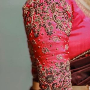 Latest Hand Stone and Thread Work Bridal Blouse Pink Color