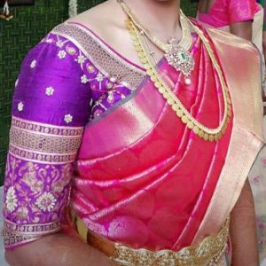 Simple Embroidery Work Designer Blouse Purple Color