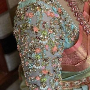 Hand Thread Work Design Bridal Blouses Sky Blue Color