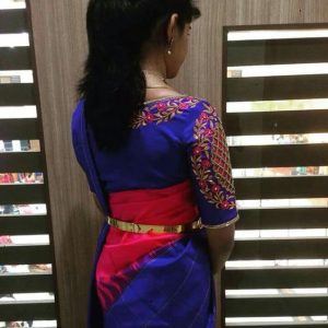 Simple Thread Work Designer Blouse Indigo Blue Color