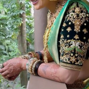 Royal Peacock Embroidered Designer Blouse Dark Green Color