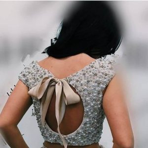 Trendy Hand Stone and Thread & Bow Work Party Blouse Light Grey Color