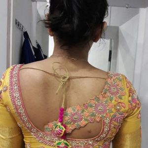 Stylish Modern Embroidery and Patch Work Bridal Blouse Yellow Color