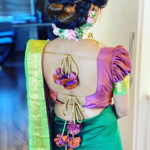 Different Back Neck and Puff Sleeve Part Blouse Double Shade(Pink and Purple) Color