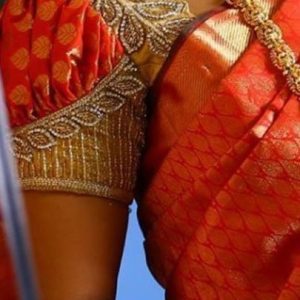 Latest & Trendy Thread and Patch Work Puff Sleeve Party Blouse Orange Color