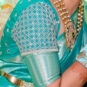 Elegant Thread and Mirror Work Designer Blouse Sky Blue Color