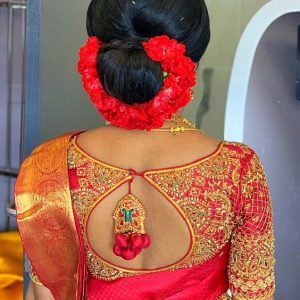 Thread and Gold Stone Work Party Blouse Apple Red Color