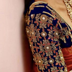 Unique Thread and Chamki Work Designer Blouse Dark Blue Color