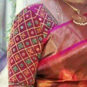 New Trendy Gold Stone and Mirror Thread Work Designer Blouse Rose Color