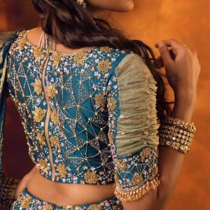 Traditional Embroidery and Patch Designer Blouse Sky Blue Color