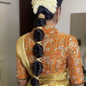 Elegant Thread Work Collar Neck Designer Blouse Mustard Color